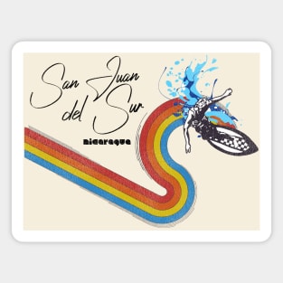 Retro 70s/80s Style Rainbow Surfing Wave Nicaragua Magnet
